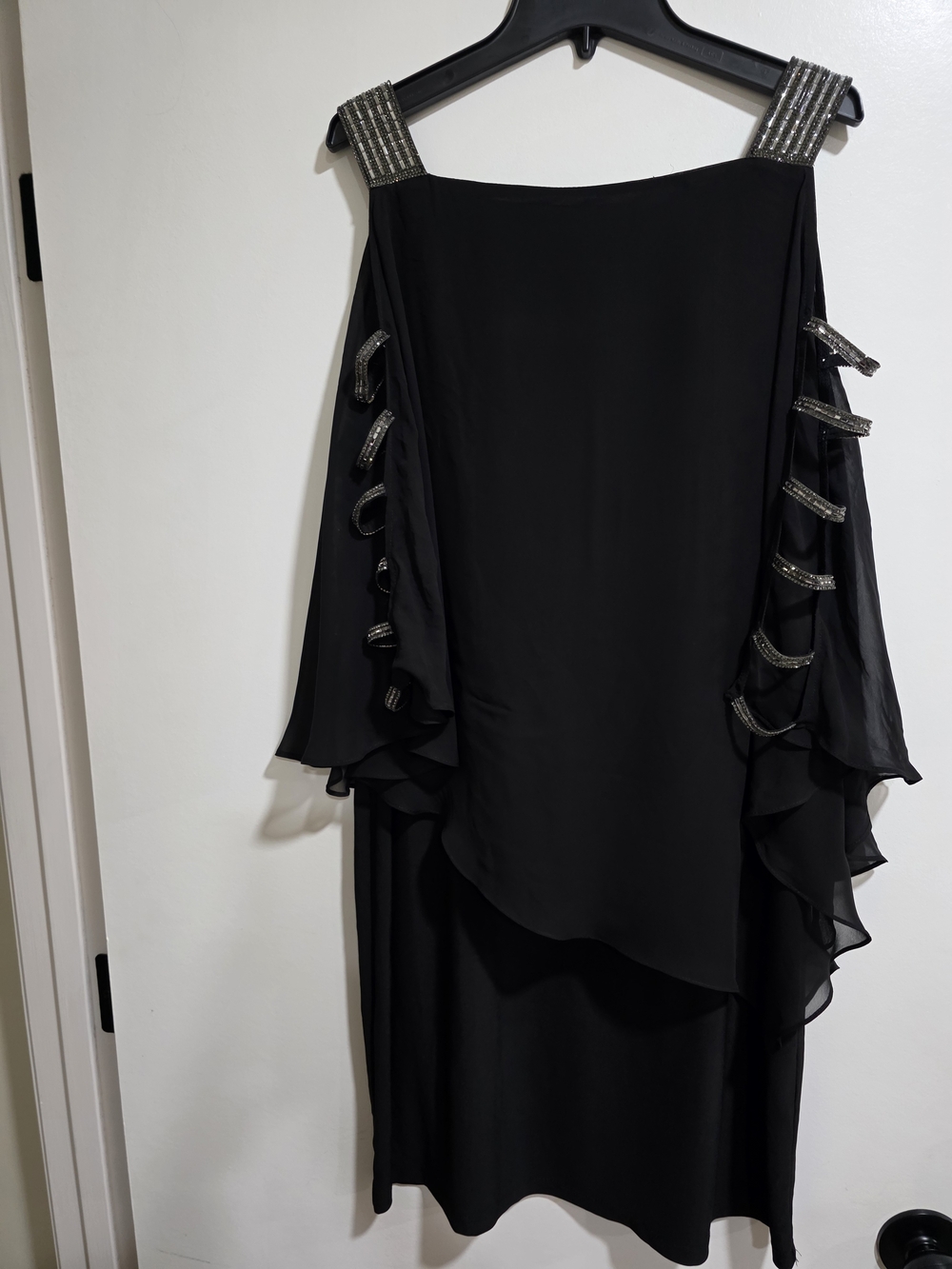 MSK Black Rhinestone Cold Shoulder Cape Overlay Formal Dress Size L